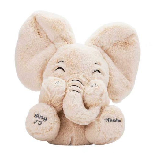 Tihoho Nana interactive soothing elephant plush toy in cream, perfect for baby sensory play.